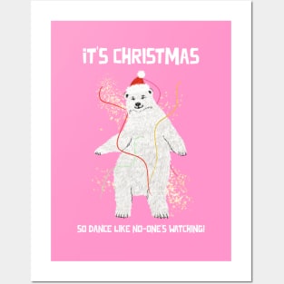 Polar Bear Dancing Christmas Greeting Posters and Art